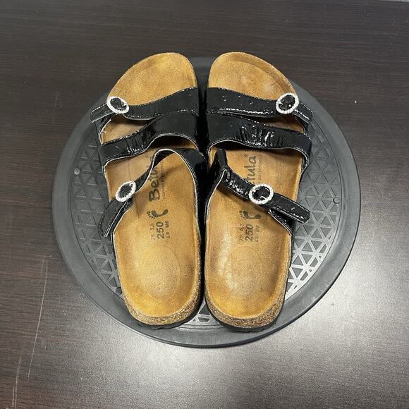 Betula Birkenstock SILVER Women Size 8N Black Buckle 3 Strap Leather Sandals - Picture 5 of 8